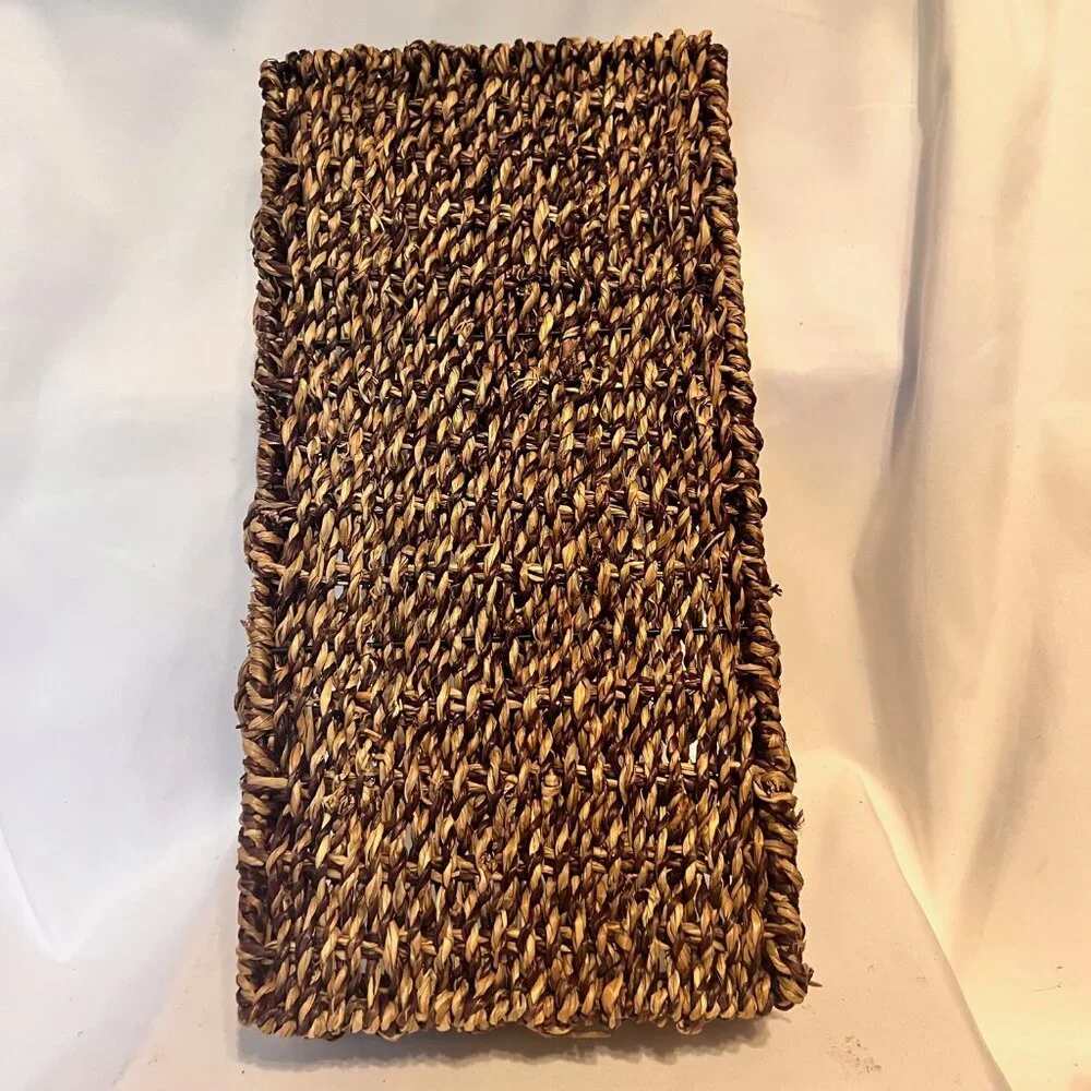 Vintage Seagrass Tray W/Compartments-Woven Basket-14